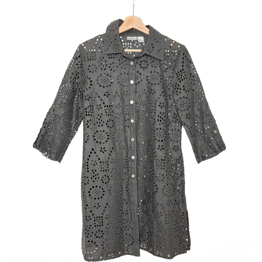 Anthropologie Spiegel Dress Gray Eyelet Button-Up Size 10 Cotton